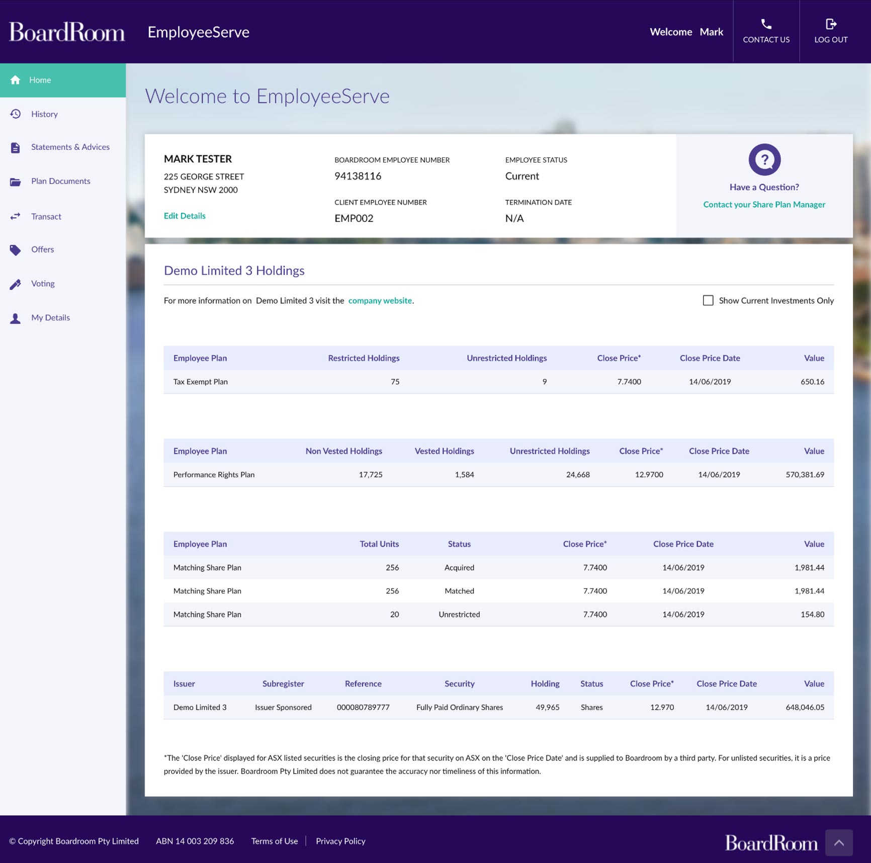 The BoardRoom EmployeeServe interface